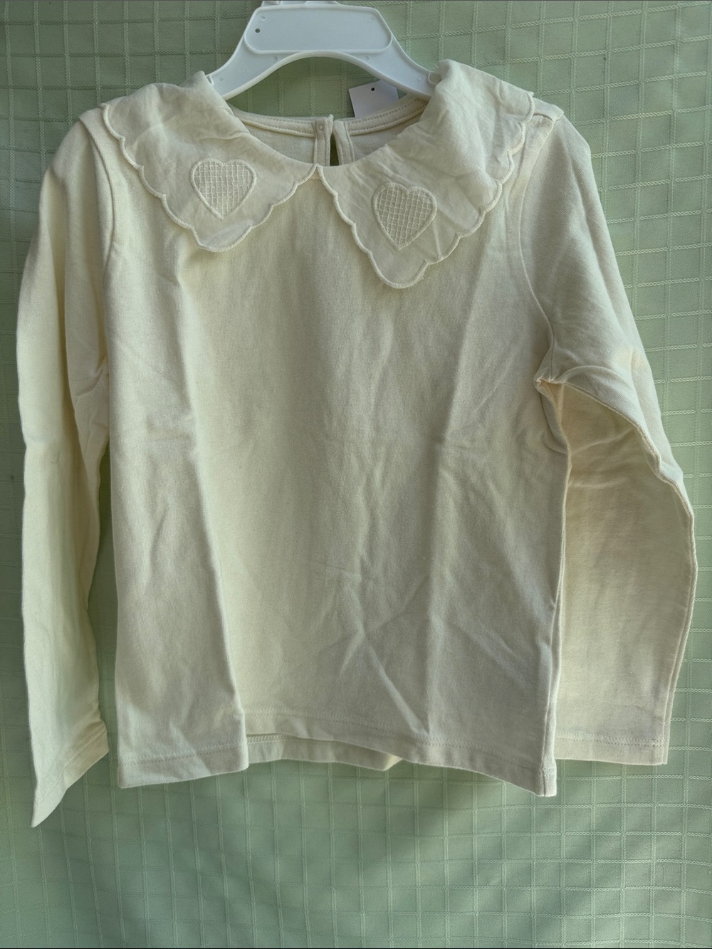 New GAP Cream Long-Sleeve Cotton Top with Scalloped Heart Collar